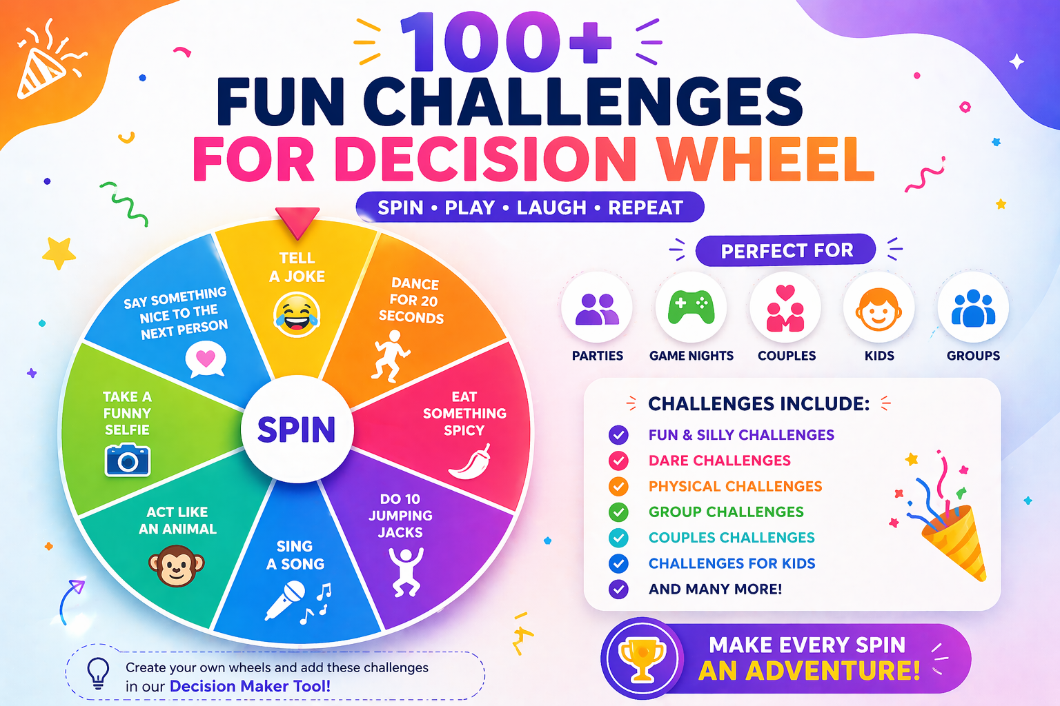 fun challenges decision wheel ideas