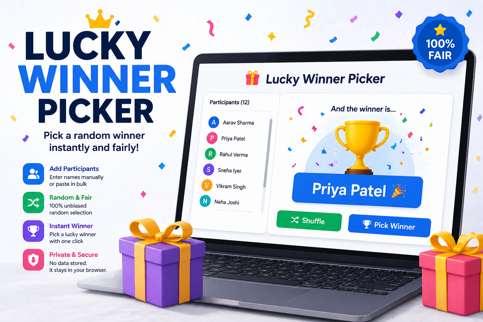 Lucky Winner Picker tool for giveaways contests and random winner selection