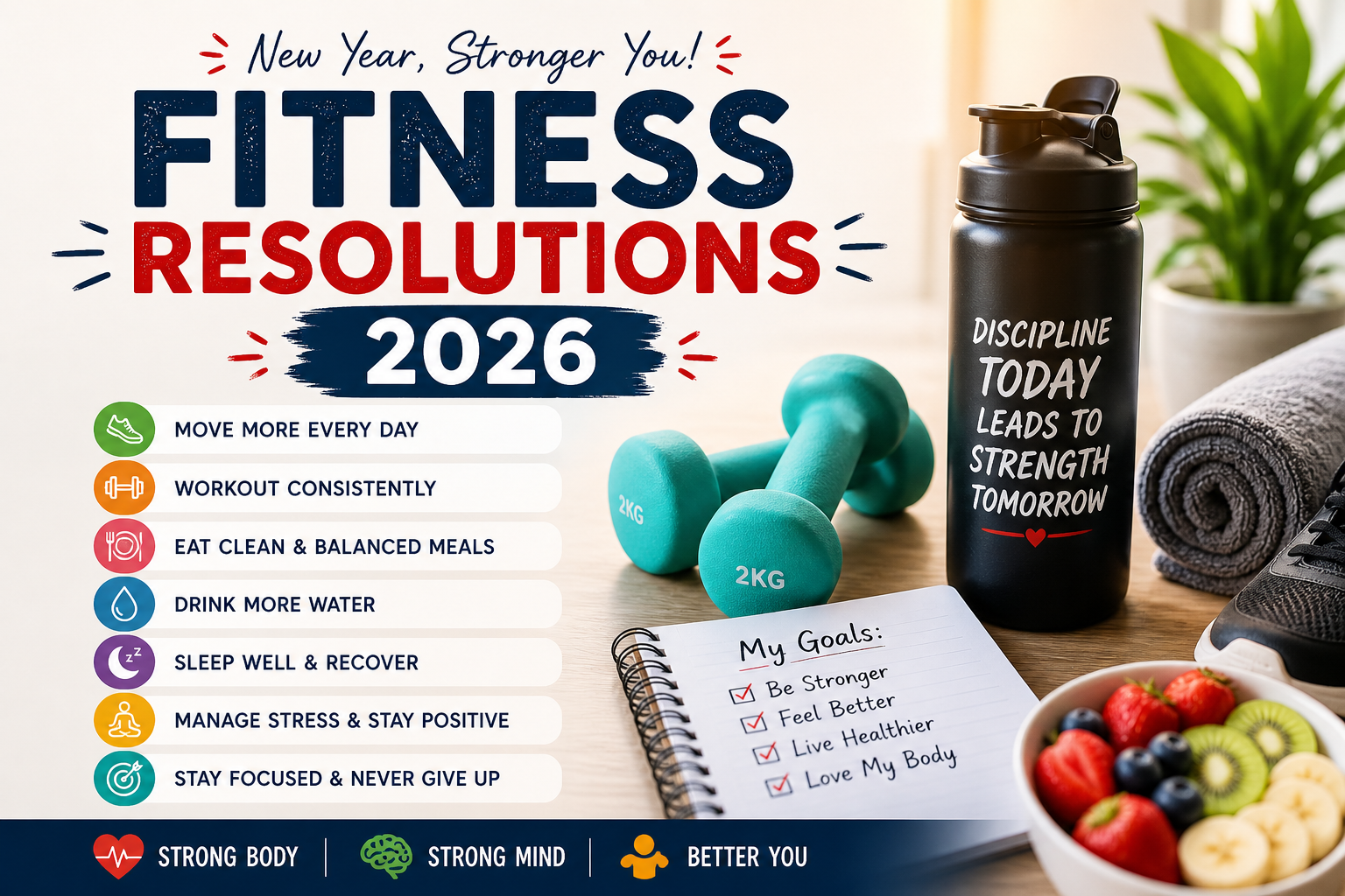 new year fitness resolutions 2026 healthy lifestyle goals workout plan