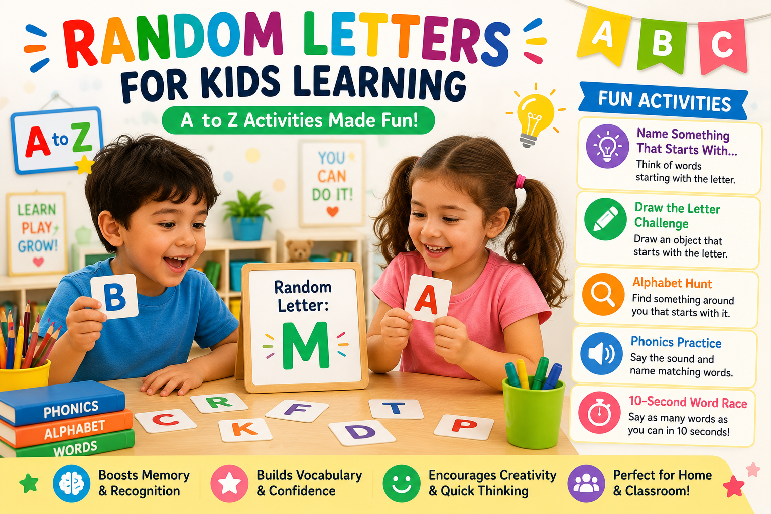Random letters for kids learning A to Z activities