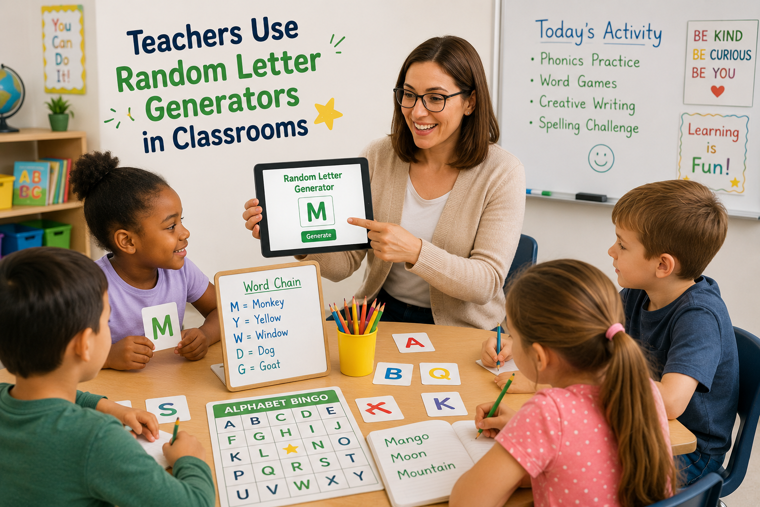 Teachers using random letter generators in classrooms