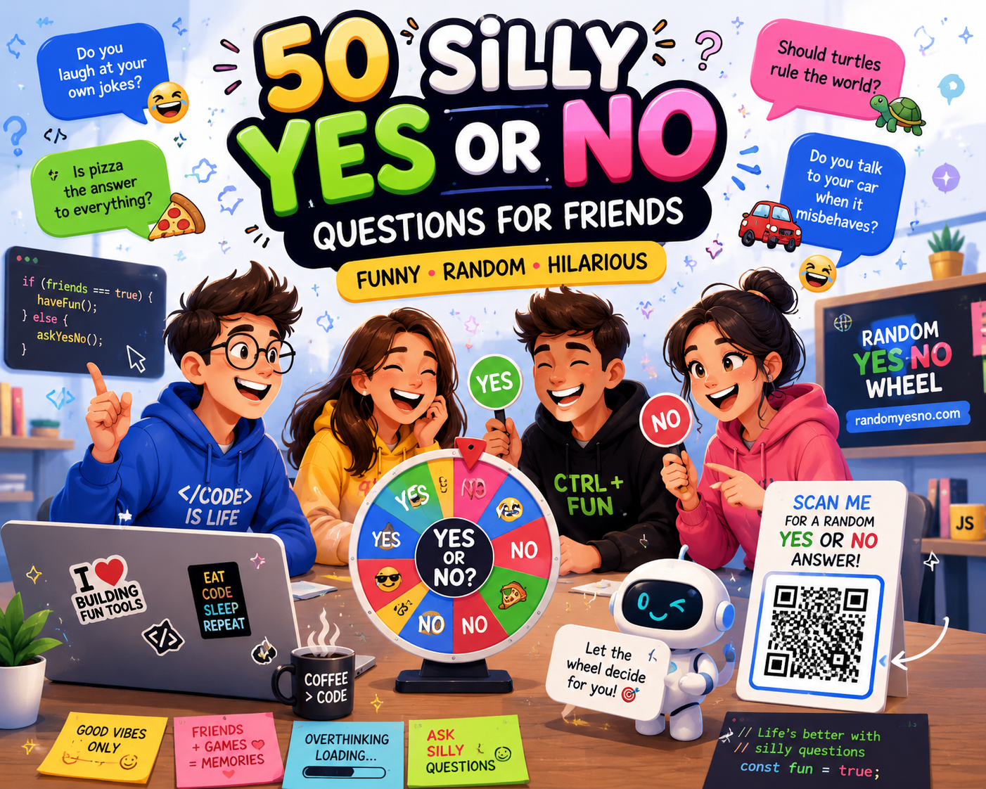 Friends playing a funny yes no question game
