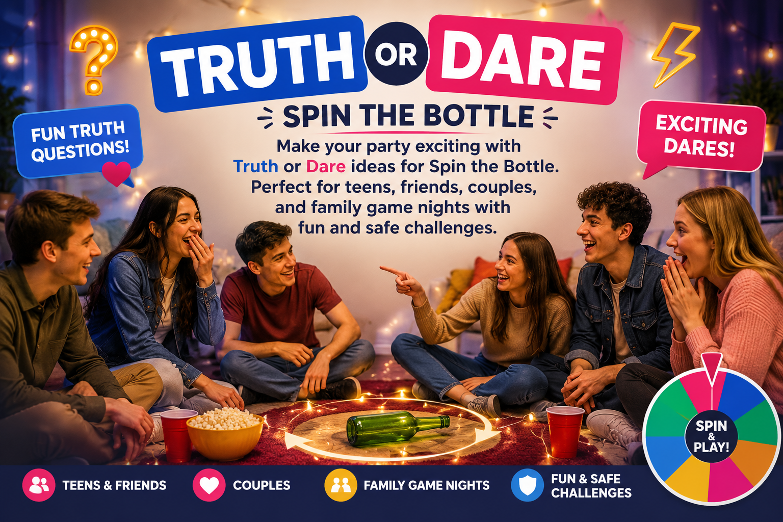 Truth or Dare Spin the Bottle ideas and fun safe challenges for teens friends couples and family game nights